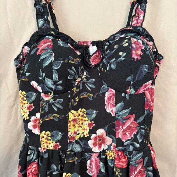 Xhilaration Pink and Yellow Floral/Black Summer Dress Adjustable Straps Small - Picture 3 of 9